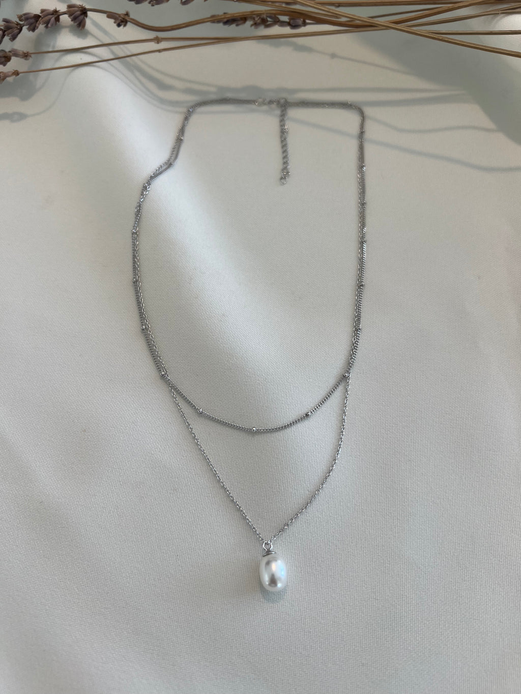 Double Silver & Pearl Necklace