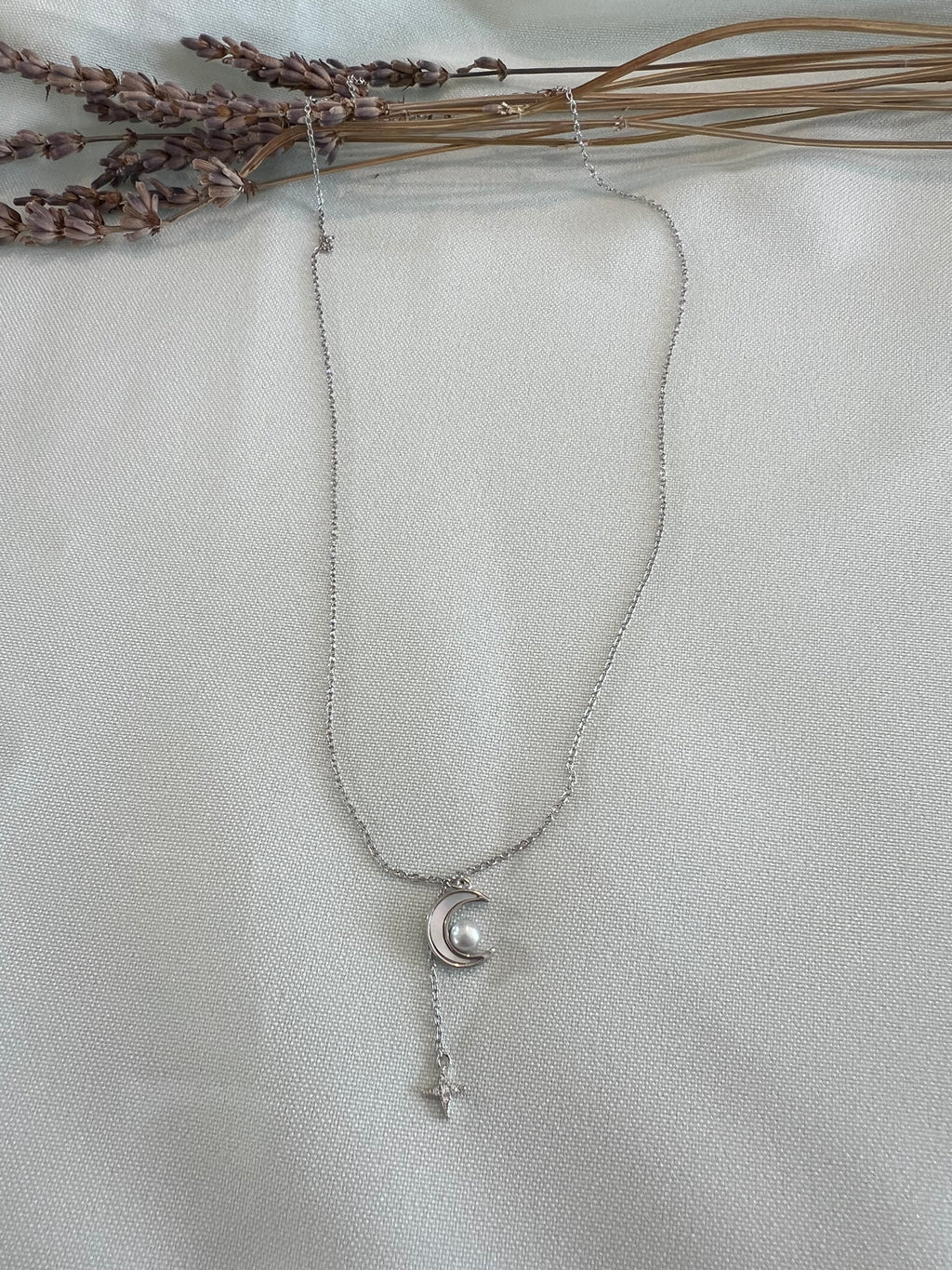 White Moon & Star Necklace