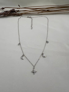 White Moon & Star Necklace